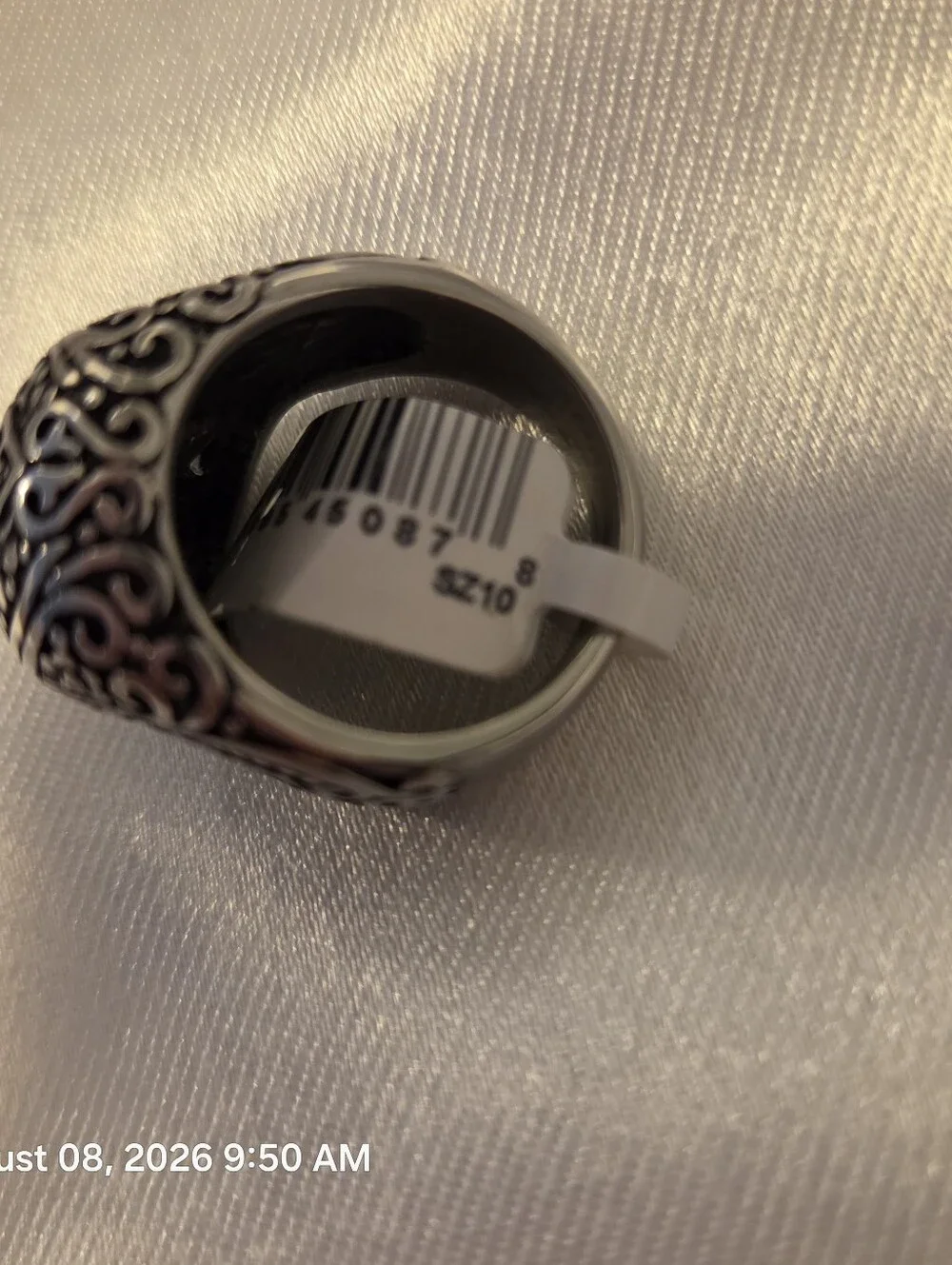 Silver Black Stone Skull Ring - Men's 10